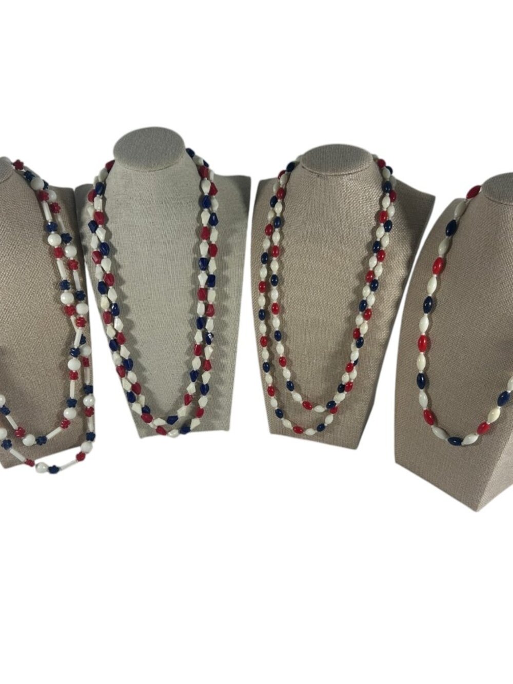 Vintage Hong Kong Lot 4 Patriotic Red White Blue Beaded Necklaces 4th of July